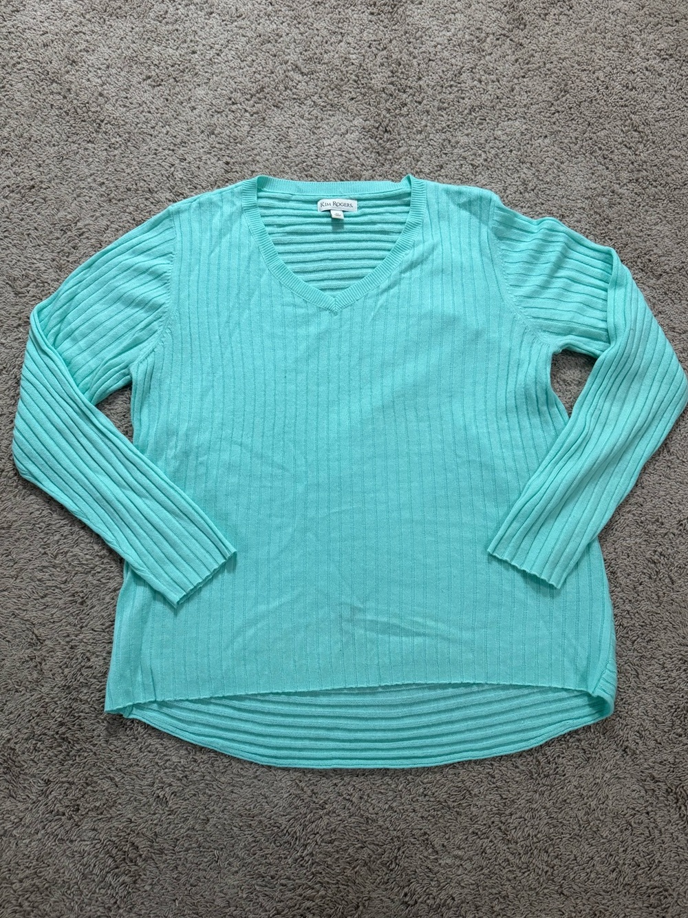 Kim Rogers Mint Ribbed V-Neck Sweater Top